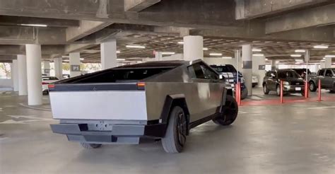 Tesla Cybertruck showcases rear-wheel steering inside parking garage ...