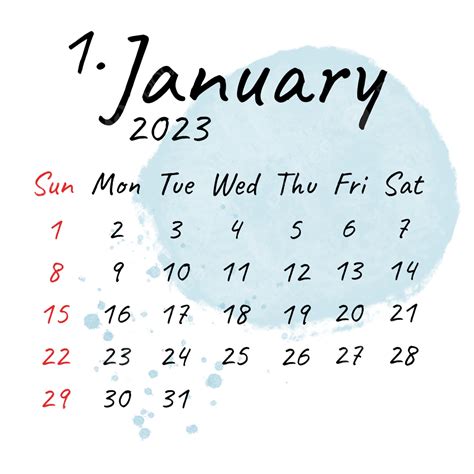 a calendar for january with watercolor splashs on the side and blue sky in the background