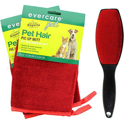 Evercare Pet Hair Remover Glove Pic-Up Mitt (2) and Magic Lint Brush (1) for Pets Clothes ...