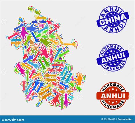 Hand Composition of Anhui Province Map and Distress Handmade Stamps Stock Vector - Illustration ...
