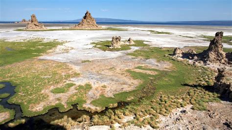 an aerial view of some rocks and water in the middle of nowhere, with ...