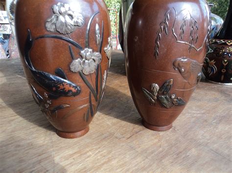 Antique fine pair of mixed metal Japanese vases | Wick Antiques