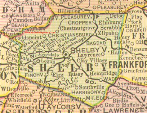 Shelby County, Kentucky 1905 Map Shelbyville, KY