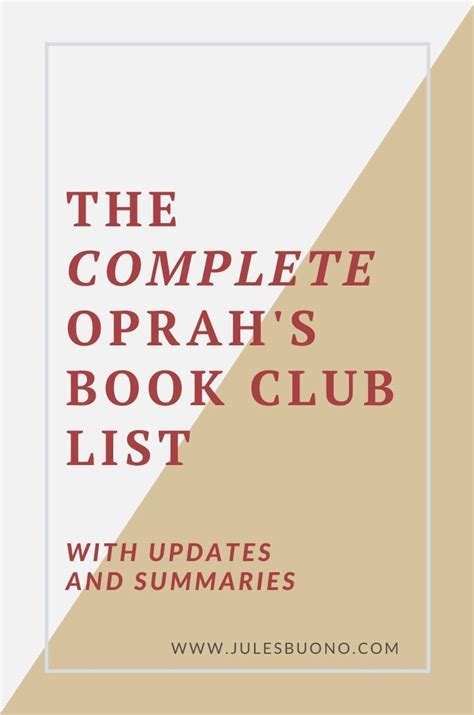 The Complete Oprah's Book Club List (Updated 1996-2020) | Oprahs book ...