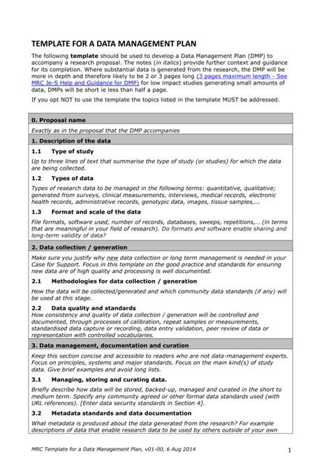 Data Management Plan Template Clinical Trial