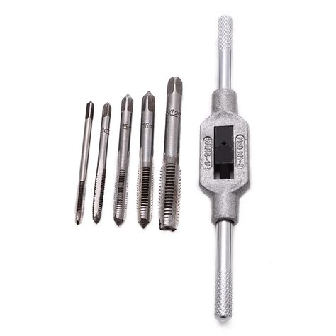 New 5pcs Hand Screw Thread Metric Plug Taps Set M3 M8 with 1pc Adjustable Tap Wrench-in Tap ...