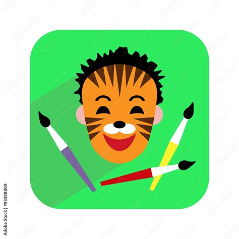 Colorful icon. Face painting. Child with painted face and brushes ...