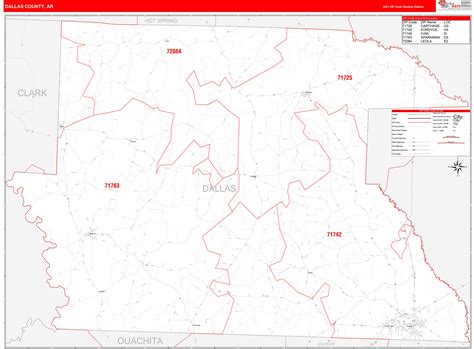 Dallas County, AR Zip Code Wall Map Red Line Style by MarketMAPS - MapSales