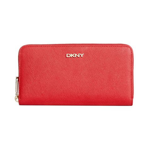 Dkny Saffiano Leather Large Zip Around Wallet in Red | Lyst