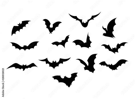 Set bats. Collection of bats. Flying bats. Halloween. Set of black silhouettes. Cartoon bats ...