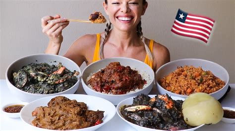 Liberian Food MUKBANG | Jollof, Fufu, Palava, Palm Butter, Potato Greens and Chicken Gravy ...