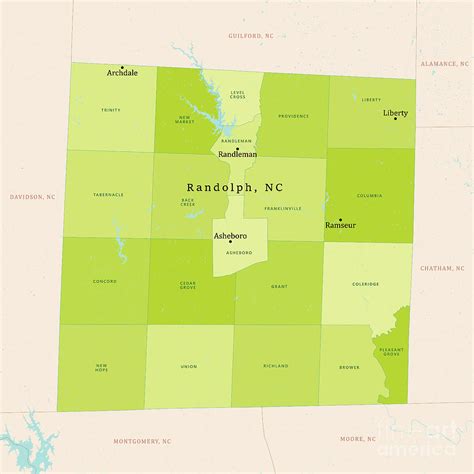 NC Randolph County Vector Map Green Digital Art by Frank Ramspott - Pixels