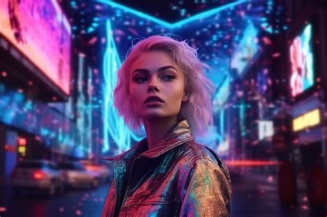 Premium AI Image | Stunning supermodel northern lights fashion illuminating a dark city street ...