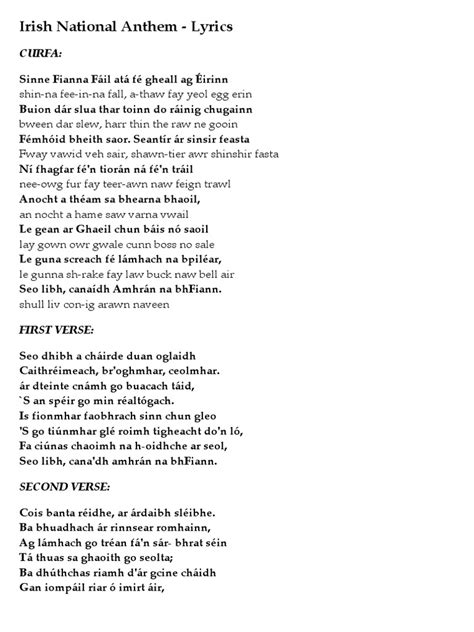 Irish National Anthem - Lyrics | PDF