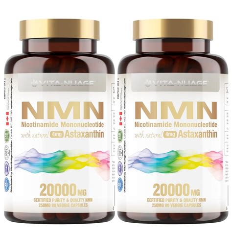 [2 Bottle] NMN 20000 Stabilized Form 500mg NMN + 8mg Astaxanthin per Serve Nicotinamide ...