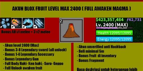 Buy Akun Akun Blox Fruit Level Max [Awaken Magma] V2 Fighting Style ...