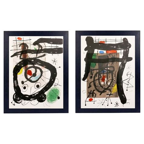 Joan Miró Femme Et Chat Lithograph Framed Printed Wall Art England 1989 Cartoon For Sale at 1stDibs