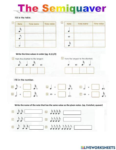 The Semiquaver 2 worksheet | Live Worksheets