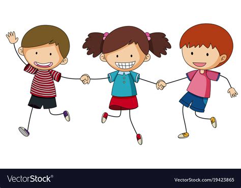 Three kids holding hands Royalty Free Vector Image