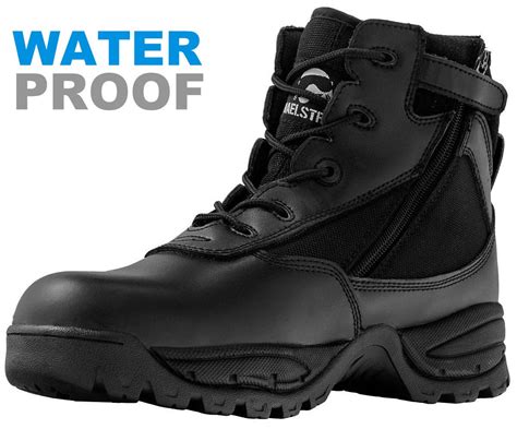 Mens 6'' Black Waterproof Tactical Police Duty Work Boots with Zipper ...