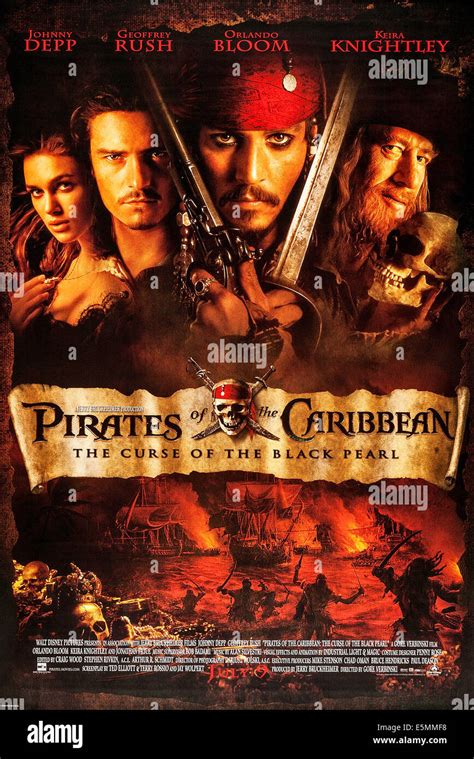 PIRATES OF THE CARIBBEAN: THE CURSE OF THE BLACK PEARL, US poster art, from left: Keira ...