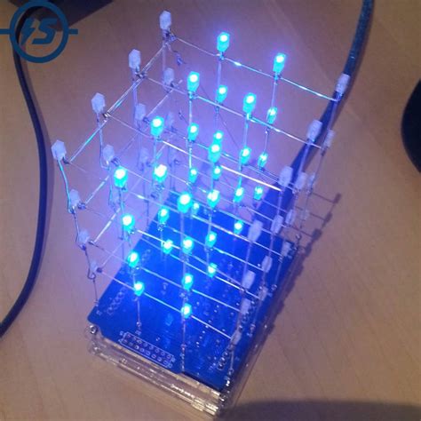 4X4X4 Blue LED Light Cube Kit 3D LED DIY Kit Electronic Suite for Arduino Smart Electronics Led ...