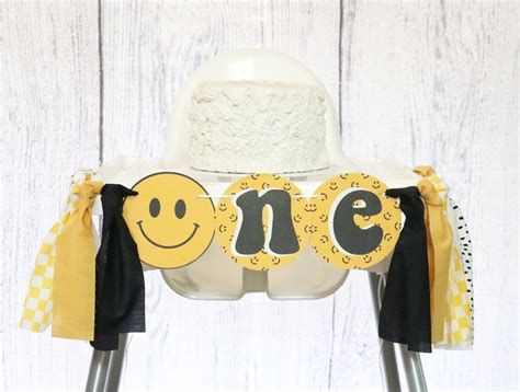 Smiley Face High Chair Banner One Happy Dude Paper Highchair Banner First Birthday One Groovy ...