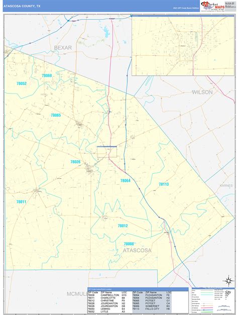 Atascosa County, TX Zip Code Wall Map Basic Style by MarketMAPS