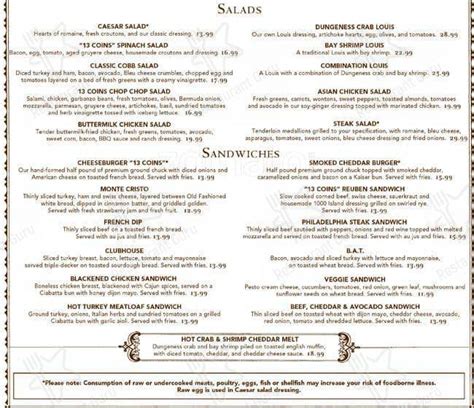 Menu at 13 Coins SeaTac pub & bar, SeaTac, International Blvd