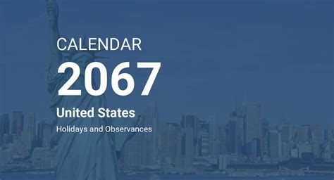 Year 2067 Calendar – United States