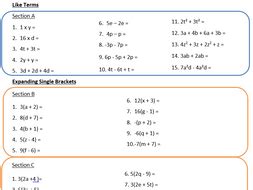 Expanding single brackets worksheet | Teaching Resources