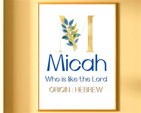 Micah Name Print Name Meaning Wall Art Printable Boys Bedroom Prints Boys Bedroom Décor New Baby ...