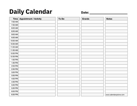 Daily Calendar Templates to Plan Your Day – Calendar Tricks