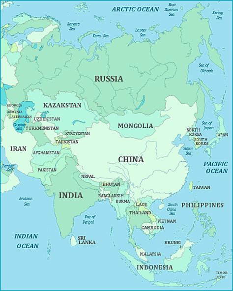 Map Of Continent Asia Nfszu - Large Map of Asia