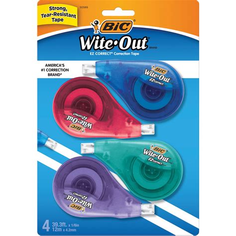 BIC Wite-Out EZ Correct Correction Tape - White Tape - 4 / Pack - White - Mac Papers Inc