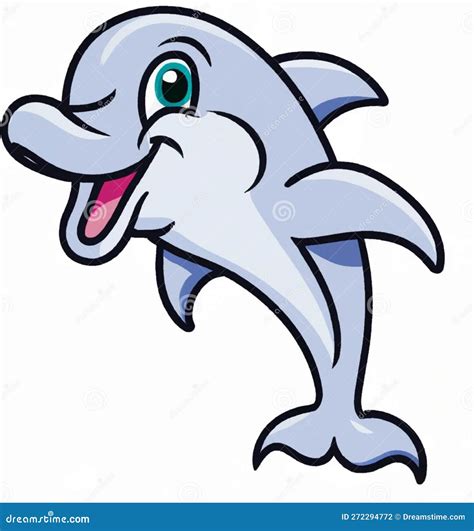 Cute Smiling Dolphin Cartoon Illustration Stock Illustration ...