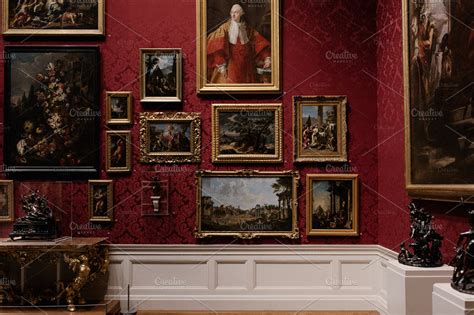 A red wall of paintings in a museum | High-Quality Arts & Entertainment ...