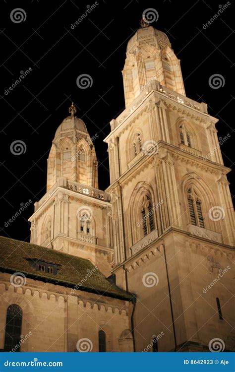 Grossmunster Cathedral at Night Stock Image - Image of cityscape, landmark: 8642923