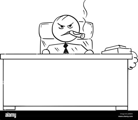 Cartoon vector stick man stickman drawing of business boss sitting ...