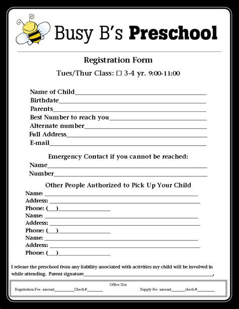 Busy B's Preschool: Registration Form