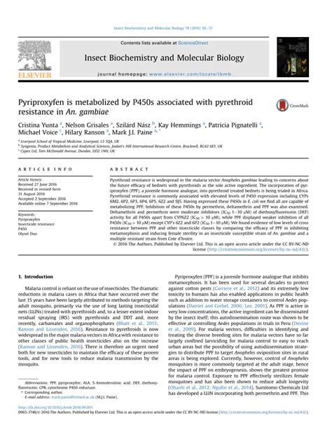 (PDF) Pyriproxyfen is metabolized by P450s associated with pyrethroid ...