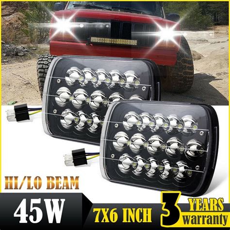 7x6 Pair LED Headlights 1986-1995 Jeep Wrangler YJ 1984-2001 Cherokee XJ - Walmart.com