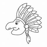 Simple coloring Page Native Indian Man With Feather Headdress  sketch template
