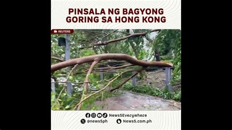 Mga puno, signages pinatumba ng Bagyong Goring sa Hong Kong - YouTube