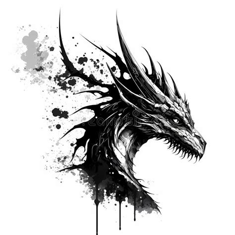 Dragon Head Black and White. Generative AI Stock Illustration - Illustration of white, monster ...