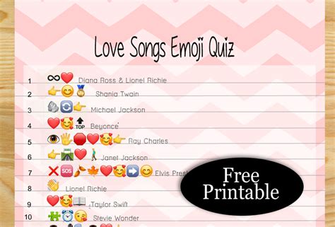 Free Printable Famous Love Songs Emoji Quiz