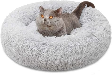 Jubilant Fluffy Pet Bed, Self-Warming Faux Fur Round Donut Cuddler Bed ...