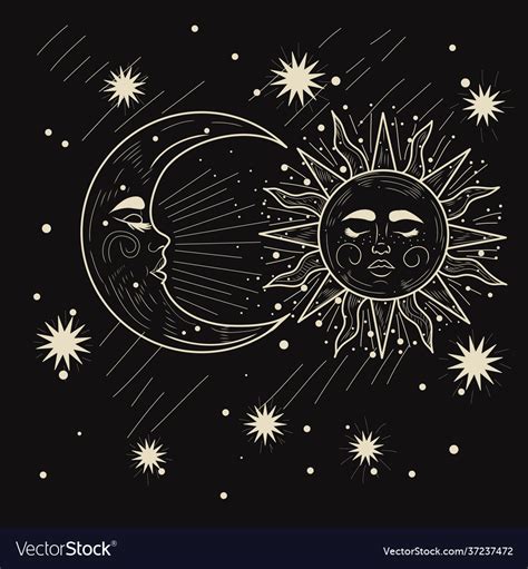 Tarot moon and sun Royalty Free Vector Image - VectorStock