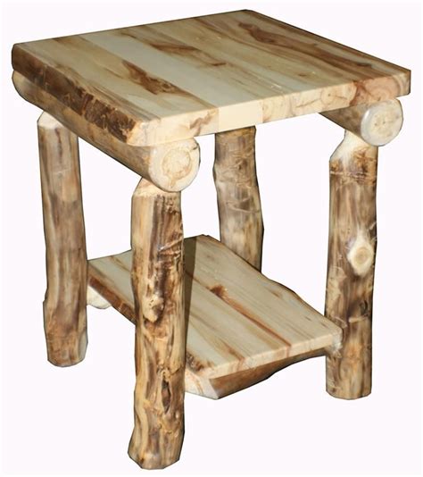 Amish Rustic Aspen End Table with Shelf Log End Tables, Rustic End ...