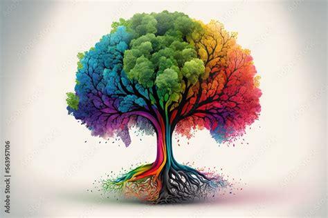 Rainbow tree art. Generative AI 素材庫插圖 | Adobe Stock